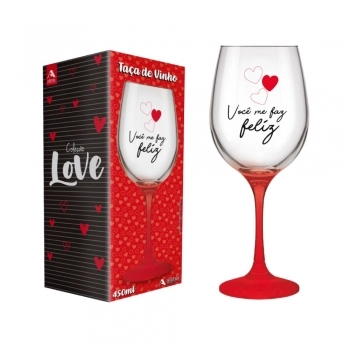 Taça Vinho de Vidro Love 450ml Luva com 01 - Feliz