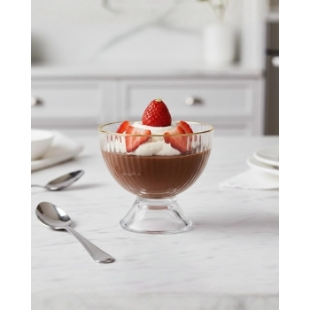 Taça Sobremesa de Vidro Laure Filete Dourado 380ml Luva com 2