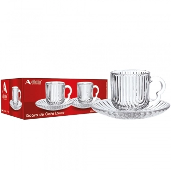 Xícara de Café de Vidro com Pires Laure 80ml na Luva com 2