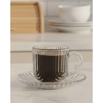 Xícara de Café de Vidro com Pires Laure 80ml na Luva com 2