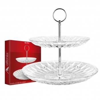 Porta Doces de Vidro 2 Andares Prisma 20/25 cm