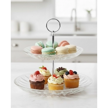 Porta Doces de Vidro 2 Andares Prisma 20/25 cm