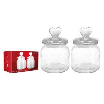 Conjunto com 2 Potes de Vidro Coração 650 ml