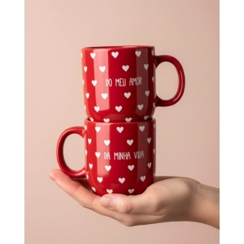 Caneca Cerâmica 220ml Love - Amor e Vida Luva com 2