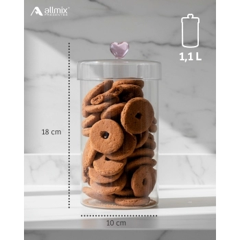 Pote Borossilicato Redondo Com Tampa1100ml Coração na Luva com 01