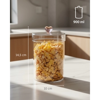 Pote Borossilicato Redondo com Tampa 900 ML Coração na Luva com 01