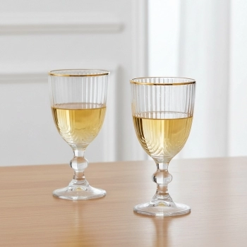 Taça Vinho de Vidro Laure Filete Dourado 330ml