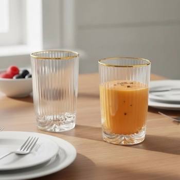 Copo de Vidro Long Drink Laure Filete Dourado 420ml