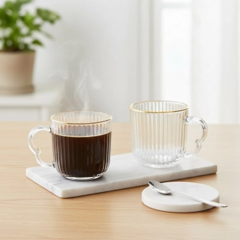 Xícara de Chá de Vidro Laure Filete Dourado180ml