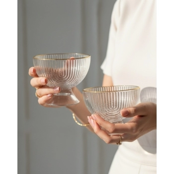 Taça Sobremesa de Vidro Laure Filete Dourado 380ml Luva com 2