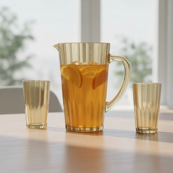 Conjunto de Jarra 1250ml e Copos de Vidro 470ml Zaira Gold Luva com 05