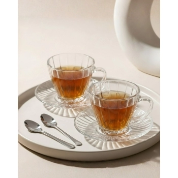 Xícara de Chá de Vidro com Pires Lines 160ml