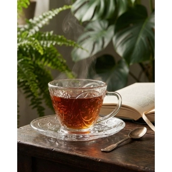 Xícara de Chá com Pires de Vidro Fleur 160ml