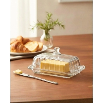 Manteigueira de Vidro Retangular Lines 17cm Luva com 1
