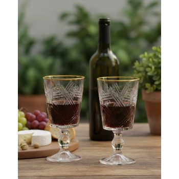 Taça de Vinho de Vidro Filete Dourado Palermo 330ml