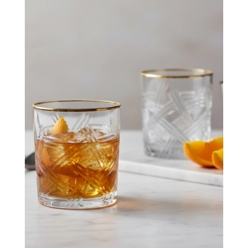 Copo Rocks de Vidro Filete Dourado Palermo 315ml