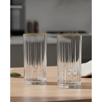 Copo Long Drink de Vidro Filete Dourado Nápoles 390ml