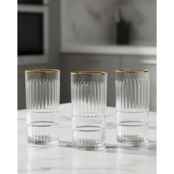 Copo Long Drink de Vidro Filete Dourado Gênova 390ml