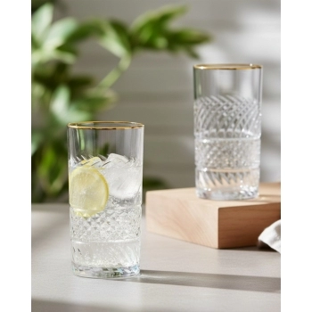 Copo Long Drink de Vidro Filete Dourado Bolonha 390ml