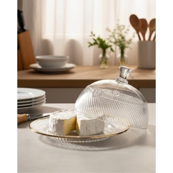 Queijeira com Tampa de Vidro Filete Dourado Empire 19cm – Luva com 1