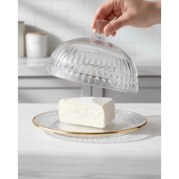 Queijeira com Tampa de Vidro Filete Dourado Livelli 19cm – Luva com 1