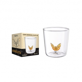 Copo Borossilicato 3D 350ml Luva com 1 - Borboleta