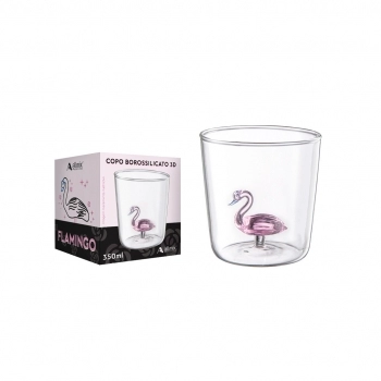Copo Borossilicato 3D 350 ml Flamingo – Luva com 1