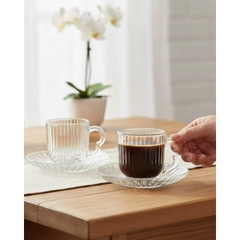 Xícara de Café de Vidro com Pires Laure 80ml na Luva com 2