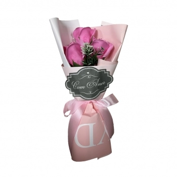 Flor Artificial Buquê Rosa 27 cm Presente