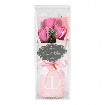Flor Artificial Buquê Rosa 27 cm Presente