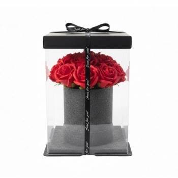 Flor Artificial Buquê 19 cm Vermelho com Vaso Presente