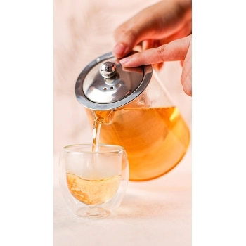 Bule Chaleira de Borossilicato com Infusor e Tampa de Inox – 750ML na Luva