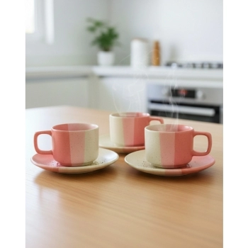 Xícara Cerâmica com Pires Ternura 130 ml Luva C 02 - Rosa