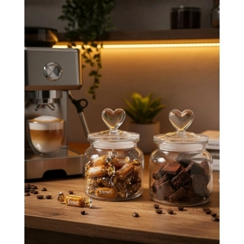 Conjunto com 2 Potes de Vidro Coração 650 ml