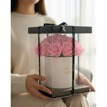 Flor Artificial Buquê 19 cm Rosa com Vaso Presente