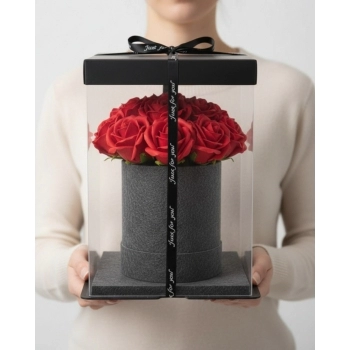 Flor Artificial Buquê 19 cm Vermelho com Vaso Presente