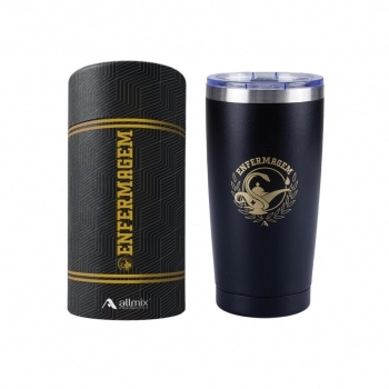 Copo térmico inox long drink com tampa 600 ml enfermagem luva com 1