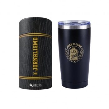 Copo térmico inox long drink com tampa 600 ml Jornalismo luva com 1