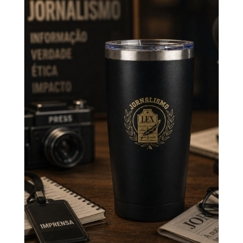 Copo térmico inox long drink com tampa 600 ml Jornalismo luva com 1