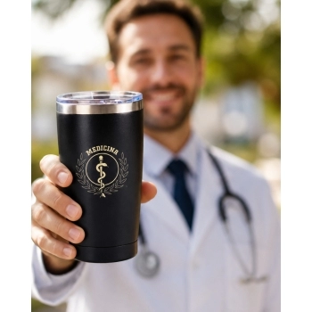 Copo térmico inox long drink com tampa 600 ml medicina luva com 1