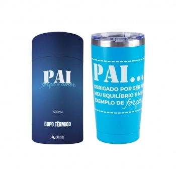 Copo Térmico Inox Long Drink com tampa 600 ml Pai - luva com 1
