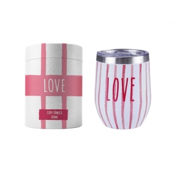 Copo Térmico Inox Belize com tampa 360 ml Love - luva com 1