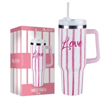 Caneca Térmica Inox com Tampa 1200 ml Love — Luva com 1