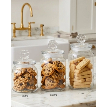 Pote de Vidro Flor 1000 ml com Tampa Hermética