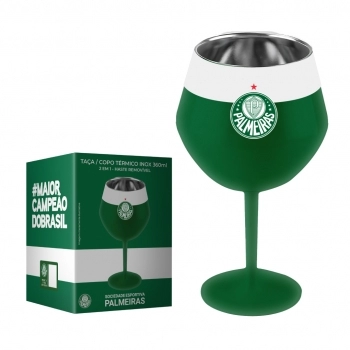 Taça ou copo térmico inox 2 em 1 360 ml Palmeiras na luva com 1