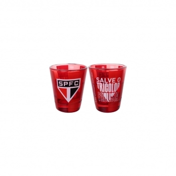 Copo de vidro shot 55 ml São Paulo na luva com 2 - Tricolor