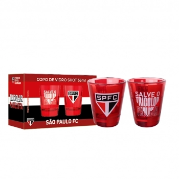 Copo de vidro shot 55 ml São Paulo na luva com 2 - Tricolor