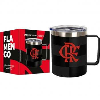 Caneca térmica aço inox com tampa 360 ml Flamengo luva com 1
