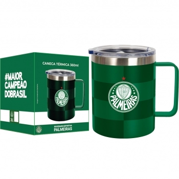 Caneca térmica aço inox com tampa 360 ml Palmeiras luva com 1