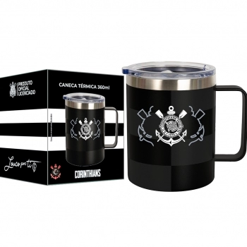 Caneca térmica aço inox com tampa 360 ml Corinthians luva com 1